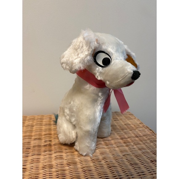 Mizpah Pixy Plush Dog‎ Toy Vintage White Puppy Pink Bow Stuffed Animal - Picture 2 of 13